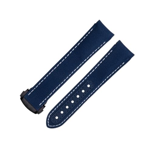 RORFFK 20 mm blaue weiße Linie hochdichtes Nylon-Rindsleder-Uhrenarmband für Omega-Armband für AT150 Seamaster 300 Planet Ocean De Ville Speedmaster Uhrenarmband mit gebogenem Ende(Blue 4) von RORFFK