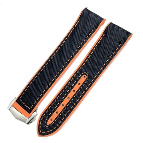 RORFFK 22 mm, 21 mm, 20 mm, neues Nylongewebe, Rindsleder-Verbundgummi-Uhrenarmband, passend für Omega Seamaster 300 Planet Ocean 600 Uhrenarmband(Blk org pointed,21mm) von RORFFK