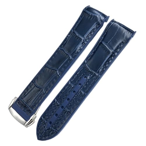 RORFFK 22 mm, 21 mm, 20 mm, neues Nylongewebe, Rindsleder-Verbundgummi-Uhrenarmband, passend für Omega Seamaster 300 Planet Ocean 600 Uhrenarmband(Blu leather round,20mm) von RORFFK