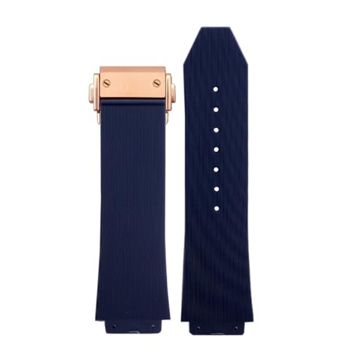 RORFFK FKM Fluorsilikon-Uhrenarmbänder für HUBLOT BIG BANG Silikon 25 * 17 mm 26 * 19 mm wasserdichtes Herrenuhrenarmband Kettenuhr Gummiarmband Armband(S Blue-rosegold,25-17mm) von RORFFK