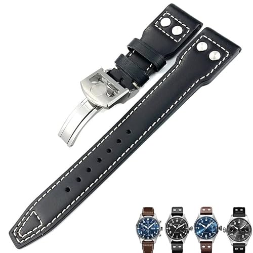 RORFFK Für IWC PILOT Mark PORTUGIESER PORTOFINO Für Männer Armband 20mm 21mm 22mm Italienisches Rindsleder Uhrenarmband Schwarz Blau Braun Uhrenarmbänder(Black white 1,22mm) von RORFFK