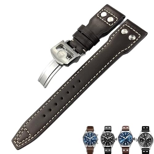 RORFFK Für IWC PILOT Mark PORTUGIESER PORTOFINO Für Männer Armband 20mm 21mm 22mm Italienisches Rindsleder Uhrenarmband Schwarz Blau Braun Uhrenarmbänder(Brown white 1,20mm) von RORFFK