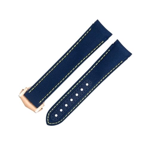 RORFFK Für Omega-Armband AT150 Seamaster 300 Planet Ocean De Ville Speedmaster Uhrenarmband mit gebogenem Ende, 20 mm gelbe Linie, hochdichtes Nylon-Rindsleder-Uhrenarmband(Blue 5) von RORFFK