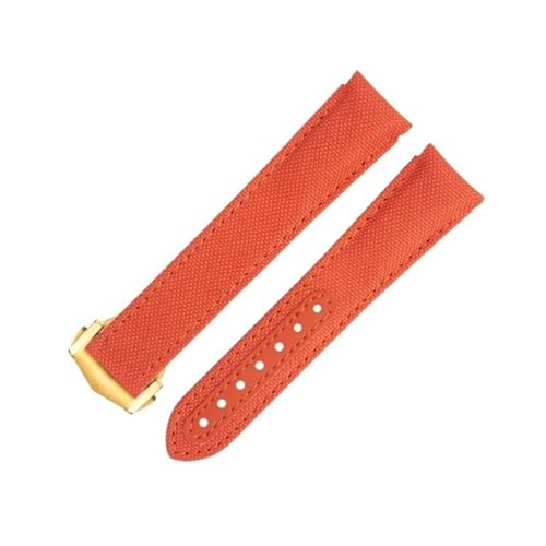 RORFFK Für Omega-Armband für AT150 Seamaster 300 Planet Ocean De Ville Speedmaster Uhrenarmband mit gebogenem Ende, 20 mm, neue orangefarbene Uhrenarmbänder aus hochdichtem Nylon-Rindsleder(Orange 9) von RORFFK