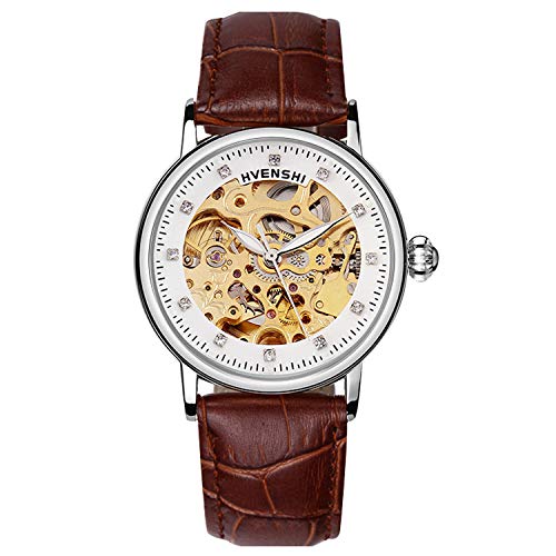 rorios Armbanduhren Damen Automatische Mechanische Uhren Skelett Leuchtend Lederband Damenuhren von rorios