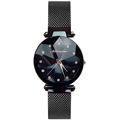 rorios Mode Damen Uhren wasserdichte Analog Quarz Uhren Sternenklarer Himmel Dial mit Edelstahl Mesh Armband Elegant Diamant Damenuhr von rorios