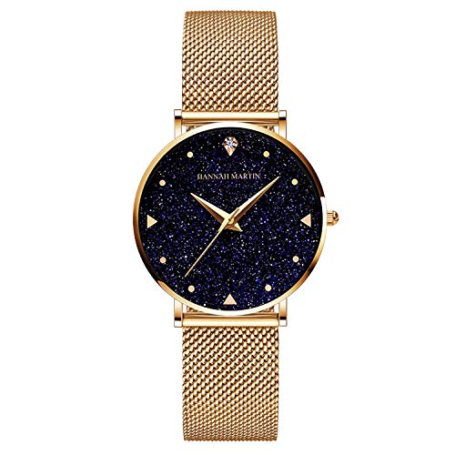 rorios Damen Armbanduhren Sternenklarer Himmel Zifferblatt Analog Quarzuhr Uhren Edelstahl Meshband Damenuhren von rorios