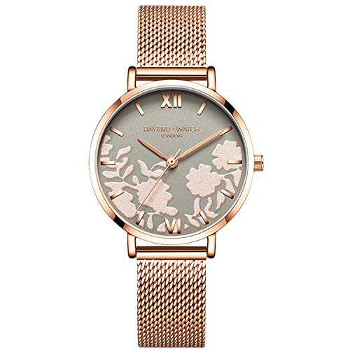rorios Damen Uhr Armbanduhr Blume Dial Armbanduhren für Damen Edelstahlband Mesh Armbanduhr Women Watch Armbanduhren Frauen von rorios