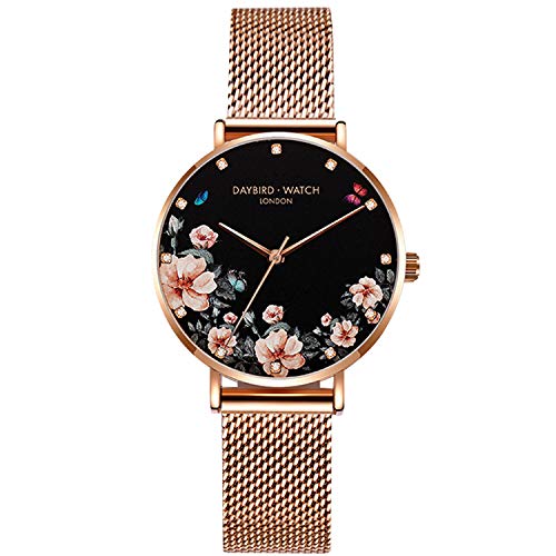 rorios Damen Uhr Armbanduhr Blume Dial Armbanduhren für Damen Edelstahlband Mesh Armbanduhr Women Watch Armbanduhren Frauen von rorios