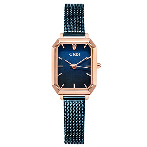 rorios Damen Uhren Analog Quarz Armband Uhren Mode Quadrat Zifferblatt Minimalistisch Mesh Bracelets Mode Mädchen Armbanduhr von rorios