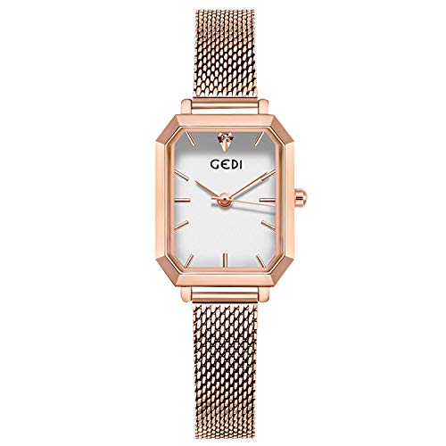 rorios Damen Uhren Analog Quarz Armband Uhren Mode Quadrat Zifferblatt Minimalistisch Mesh Bracelets Mode Mädchen Armbanduhr von rorios