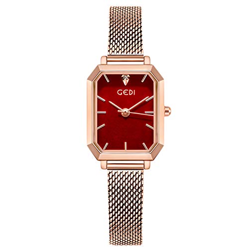 rorios Damen Uhren Analog Quarz Armband Uhren Mode Quadrat Zifferblatt Minimalistisch Mesh Bracelets Mode Mädchen Armbanduhr von rorios