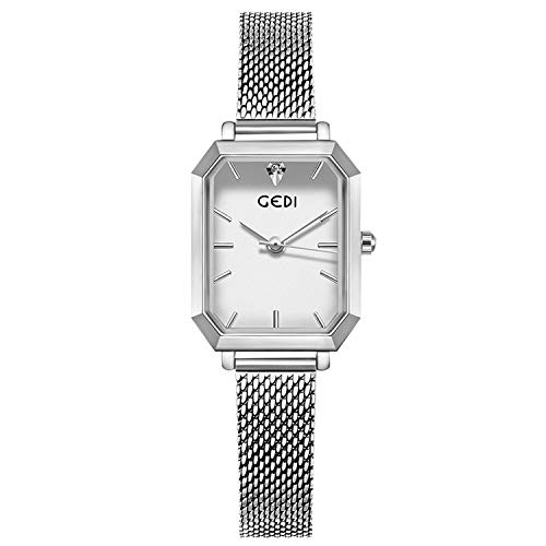 rorios Damen Uhren Analog Quarz Armband Uhren Mode Quadrat Zifferblatt Minimalistisch Mesh Bracelets Mode Mädchen Armbanduhr von rorios