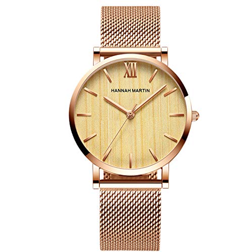 rorios Damen Uhren Analog Quarz Armbanduhren Holz zifferblatt Edelstahl Mesh Armband Mode Mädchen Uhr Women Watch von rorios