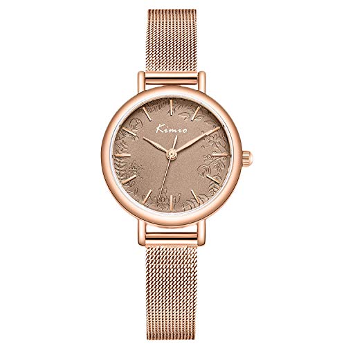 rorios Damen Uhren Analog Quarz Uhren Edelstahl Mesh Armband Blume Dial Mode Mädchen Armbanduhr Women Watch von rorios