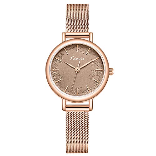 rorios Damen Uhren Analog Quarz Uhren Edelstahl Mesh Armband Blume Dial Mode Mädchen Armbanduhr Women Watch von rorios
