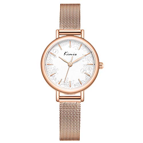 rorios Damen Uhren Analog Quarz Uhren Edelstahl Mesh Armband Blume Dial Mode Mädchen Armbanduhr Women Watch von rorios