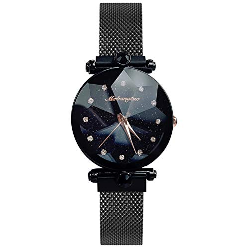 rorios Damen Uhren Analog Quarz Armbanduhren Sternenklarer Himmel Edelstahl Mesh Band Armbanduhr Mode Strass Uhren für Frauen Mädchen von rorios