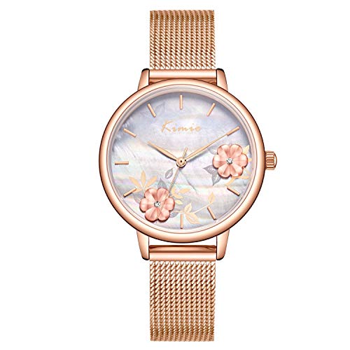 rorios Damen Uhren Minimalistisch Analog Quarz Armbanduhren Mesh Band Blume Dial Mode Mädchen Armbanduhr von rorios