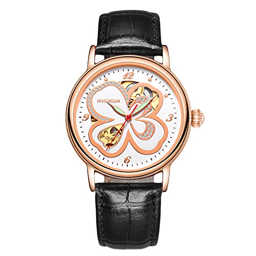 rorios Armbanduhren Damen Automatische Mechanische Uhren Skelett Leuchtend Lederband Damenuhren von rorios
