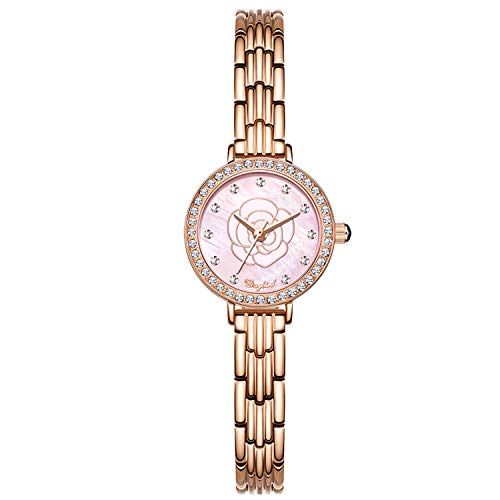rorios Elegante Damen Uhr Quarz Analog Uhren Simulierte Diamant Armband Flower Zifferblatt Shell Uhr mit Edelstahlband Exquisite Mädchen Uhr von rorios