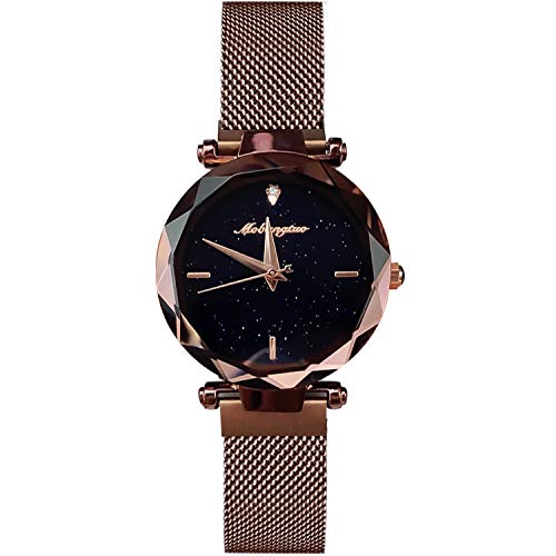 rorios Damen Uhren wasserdichte Quarz Armbanduhr Sternenklarer Himmel Dial mit Edelstahlarmband Mode Kleid Uhren für Damen von rorios