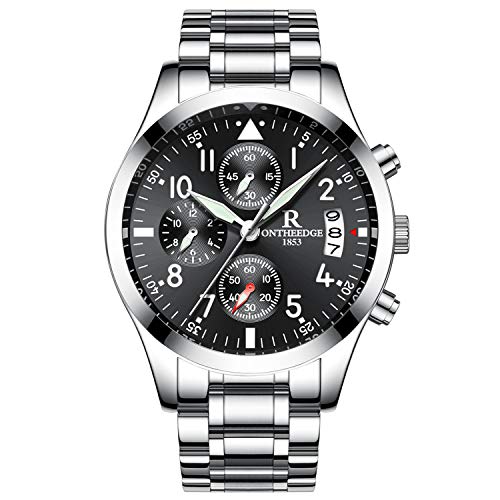 rorios Herren Edelstahl Uhren Analog Quarzuhr Business Fashion Kalender Metallarmband Lap Timer Stoppuhr wasserdichte Männer Armbanduhr Uhr von rorios