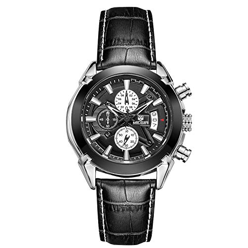 rorios Herren Armbanduhren Leder Armband Edelstahl Kalender Leuchtend Stoppuhr Multifunktionen Herrenuhr von rorios