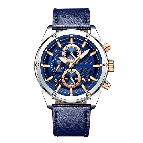 rorios Herren Armbanduhren Leder Armband Kalender Leuchtend Stoppuhr Multifunktionen Wasserdicht Herrenuhr von rorios