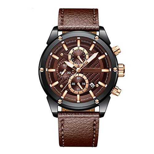 rorios Herren Armbanduhren Leder Armband Kalender Leuchtend Stoppuhr Multifunktionen Wasserdicht Herrenuhr von rorios
