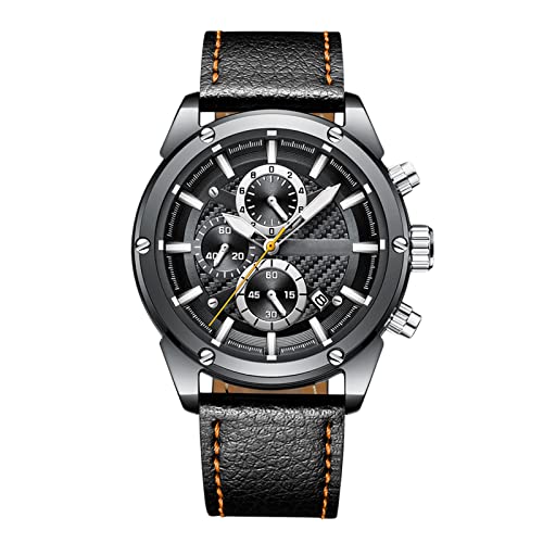 rorios Herren Armbanduhren Leder Armband Kalender Leuchtend Stoppuhr Multifunktionen Wasserdicht Herrenuhr von rorios