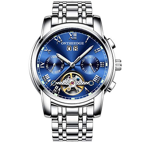 rorios Herren Automatik Mechanisch Armbanduhr Edelstahl Metallarmband Tourbillon Kalender Leuchtend Zeiger Multifunktionen Armbanduhr Wasserdicht Uhr von rorios