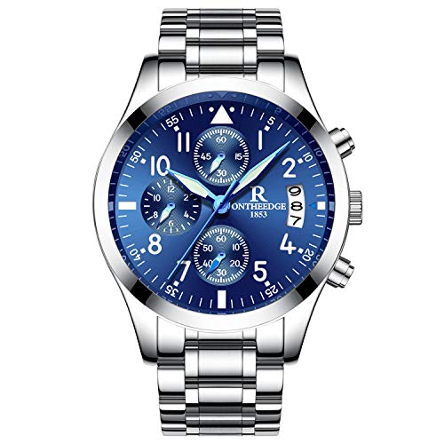 rorios Herren Edelstahl Uhren Analog Quarzuhr Business Fashion Kalender Metallarmband Lap Timer Stoppuhr wasserdichte Männer Armbanduhr Uhr von rorios