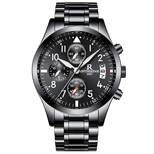 rorios Herren Edelstahl Uhren Analog Quarzuhr Business Fashion Kalender Metallarmband Lap Timer Stoppuhr wasserdichte Männer Armbanduhr Uhr von rorios