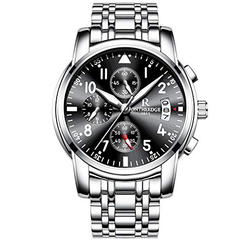 rorios Herren Edelstahl Uhren Analog Quarzuhr Luxus Chronograph Kalender Metallarmband Leuchtend Business wasserdichte Multifunktion Armbanduhr von rorios