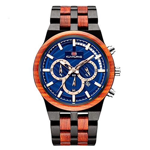 rorios Herren Holz Armbanduhren Leuchtend Uhr Men Watch Analog Quarz Armbanduhren mit Kalender Multifunction Männer Armbanduhr von rorios