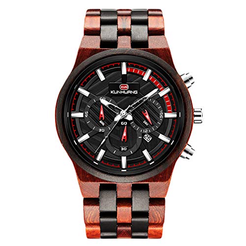 rorios Herren Holz Armbanduhren Leuchtend Uhr Men Watch Analog Quarz Armbanduhren mit Kalender Multifunction Männer Armbanduhr von rorios