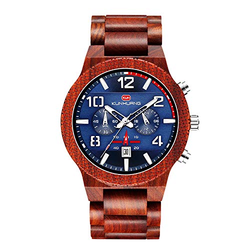 rorios Herren Holz Armbanduhren Leuchtend Watch Analog Quarz Armbanduhren Uhr mit Kalender Multifunction Männer Armbanduhr von rorios