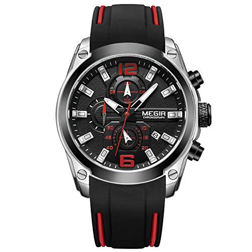 rorios Herren Sportuhr Silikonband Armbanduhren Edelstahl Kalender Leuchtend Stoppuhr Multifunktionen Wasserdicht Herrenuhr von rorios