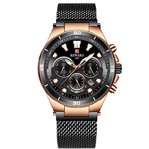 rorios Herren Uhr Männer Edelstahlband Mesh Sport Chronograph Datum Kalender Armbanduhren für Herren Wasserdicht Uhren von rorios