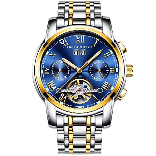 rorios Herren Automatik Mechanisch Armbanduhr Edelstahl Metallarmband Tourbillon Kalender Leuchtend Zeiger Multifunktionen Armbanduhr Wasserdicht Uhr von rorios