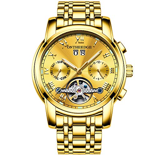 rorios Herren Automatik Mechanisch Armbanduhr Edelstahl Metallarmband Tourbillon Kalender Leuchtend Zeiger Multifunktionen Armbanduhr Wasserdicht Uhr von rorios