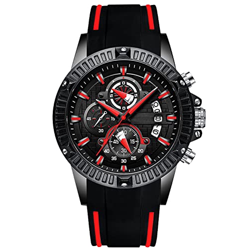 rorios Luxus Herren Silikonband Armbanduhren Edelstahl Kalender Leuchtend Stoppuhr Multifunktionen Silikonband Uhr von rorios