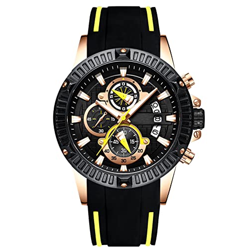 rorios Luxus Herren Silikonband Armbanduhren Edelstahl Kalender Leuchtend Stoppuhr Multifunktionen Silikonband Uhr von rorios