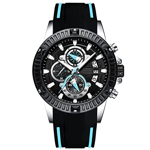 rorios Luxus Herren Silikonband Armbanduhren Edelstahl Kalender Leuchtend Stoppuhr Multifunktionen Silikonband Uhr von rorios