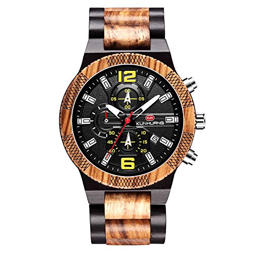 rorios Mode Herren Holzuhr Analog Quarz Uhr Leicht Holzuhren Männer Holzuhren Multifunktion Holz-Armbanduhren von rorios