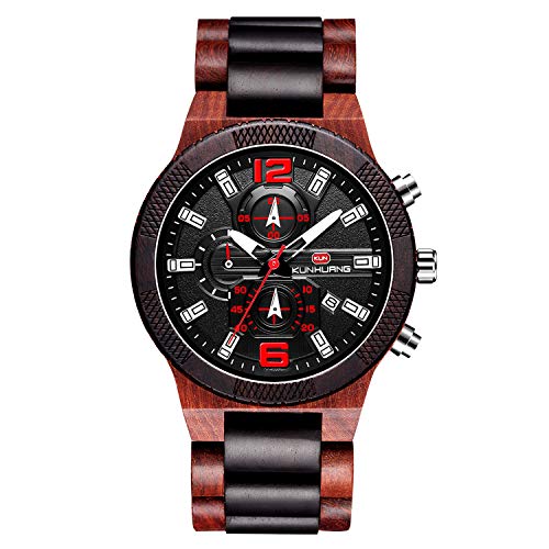 rorios Mode Herren Holzuhr Analog Quarz Uhr Leicht Holzuhren Männer Holzuhren Multifunktion Holz-Armbanduhren von rorios