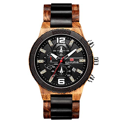 rorios Mode Herren Holzuhr Analog Quarz Uhr Leicht Holzuhren Männer Holzuhren Multifunktion Holz-Armbanduhren von rorios