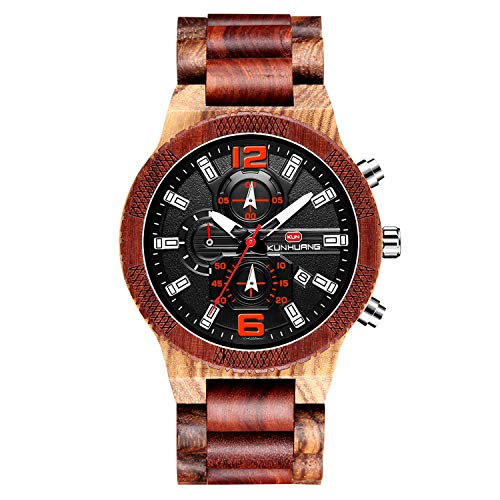 rorios Mode Herren Holzuhr Analog Quarz Uhr Leicht Holzuhren Männer Holzuhren Multifunktion Holz-Armbanduhren von rorios
