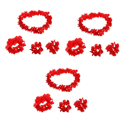 RORPOIR 12stücke Teiliges Set Rüschen-hawaiianische Blumenkränze Für Frauen Und Mädchen Simulierte Seide Leis Halskette Armbänder Haarband Für Luau-partys Rot von RORPOIR